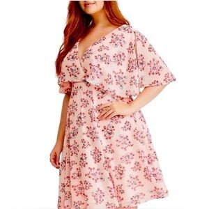 Torrid Blush Floral Dress 28 Chiffon Skater  Flowy Pink Easter Spring Summer